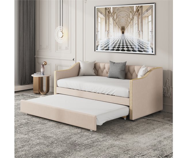 Conforama Cama Nido Banco De Lino 90x200 Cm Con Somier De Láminas - Beige