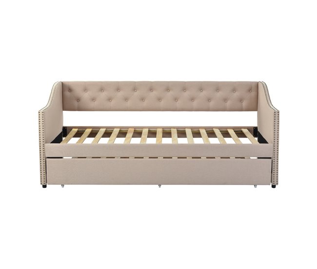 Conforama Cama nido banco de lino 90x200 cm con somier de láminas - Beige