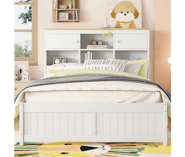 Conforama Cama Nido De Madera 140x200 Cm - Con 3 Cajones Y Cabecero Con Almacenaje - Blanco