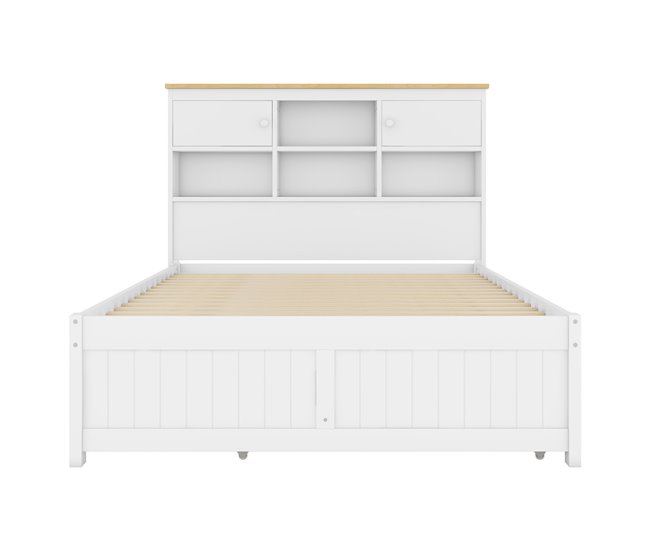 Conforama Cama nido de madera 140x200 cm - con 3 cajones y cabecero con almacenaje - Blanco