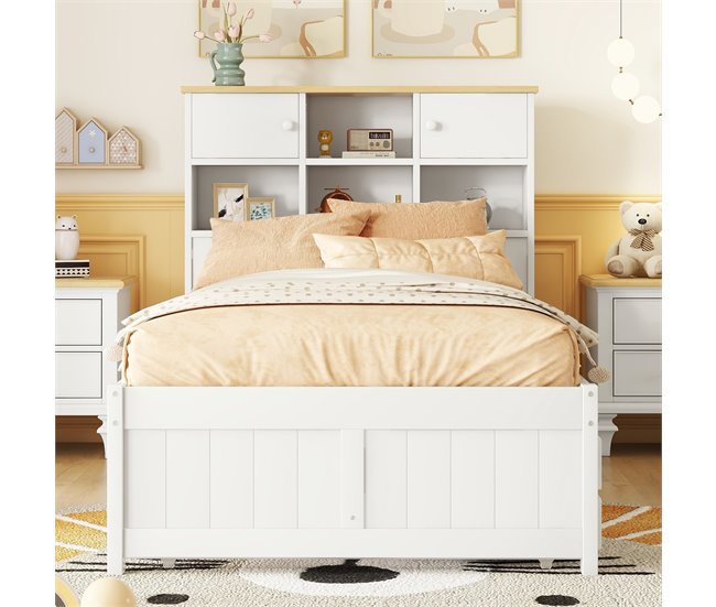 Conforama Cama Nido De Madera 90x200 Cm - Con 3 Cajones Y Cabecero Con Almacenaje - Blanco