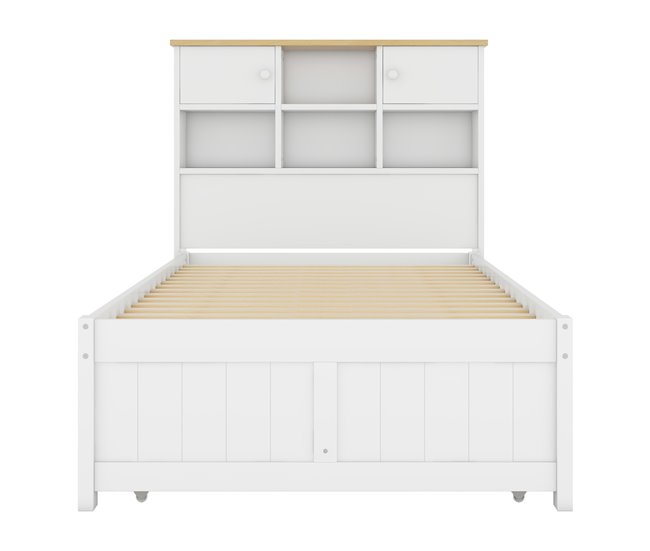 Conforama Cama nido de madera 90x200 cm - con 3 cajones y cabecero con almacenaje - Blanco