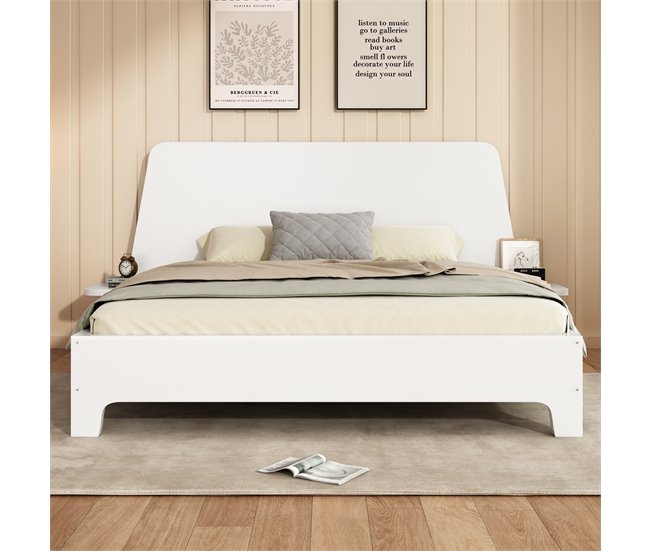 Conforama Cama Para Adultos 160x200 Cm En Madera - Con Estante Junto A La Cama Y Somier - Blanco