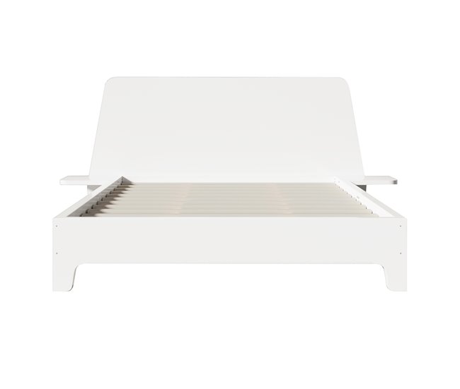 Conforama Cama para adultos 160x200 cm en madera - con estante junto a la cama y somier - Blanco