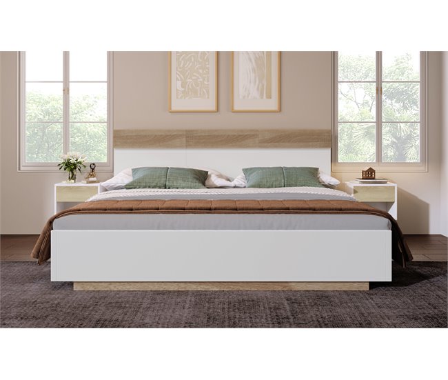 Conforama Cama Para Adultos 160x200cm - Cama Flotante Con Somier - Estructura De Madera - Blanco