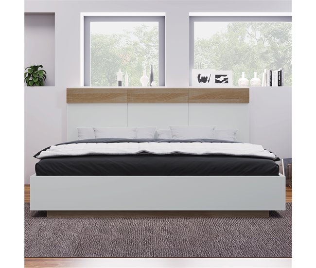 Conforama Cama Para Adultos 160x200cm - Cama Flotante Con Somier - Estructura De Madera - Blanco