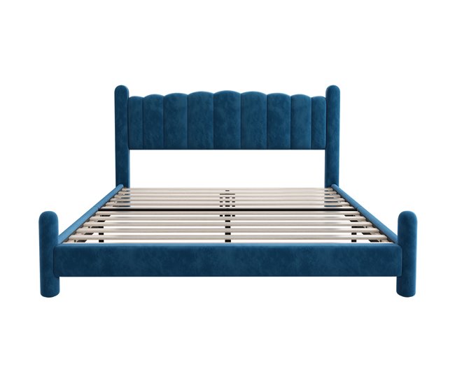 Conforama Cama para adultos acolchada de terciopelo - 160x200 cm - con somier - Azul