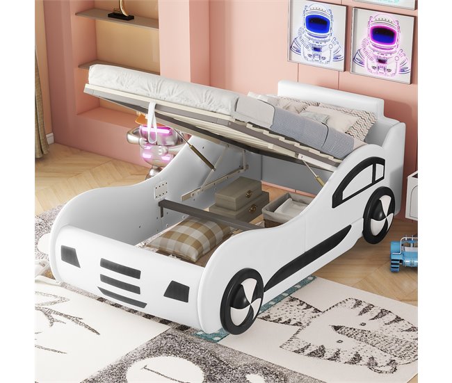 Conforama Cama Para Coche - Cama Baúl De Piel Sintética 90x200 Cm Con Somier - Blanco