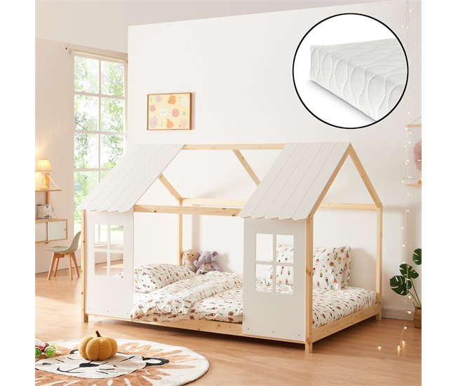 Conforama Cama Para Niños Tostedt Con Colchón 120x200 Cm - Madera/Blanco [en.casa]