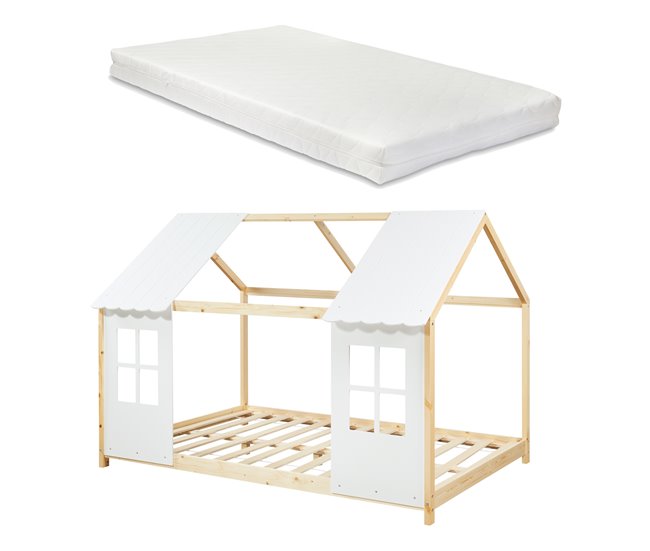 Conforama Cama para niños Tostedt con colchón 120x200 cm - Madera/Blanco [en.casa]