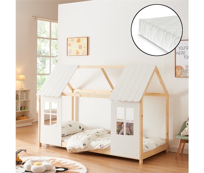 Conforama Cama Para Niños Tostedt Con Colchón 90x200 Cm - Madera/Blanco [en.casa]