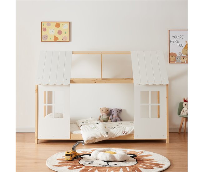Conforama Cama Para Niños Tostedt Con Colchón 90x200 Cm - Madera/Blanco [en.casa]