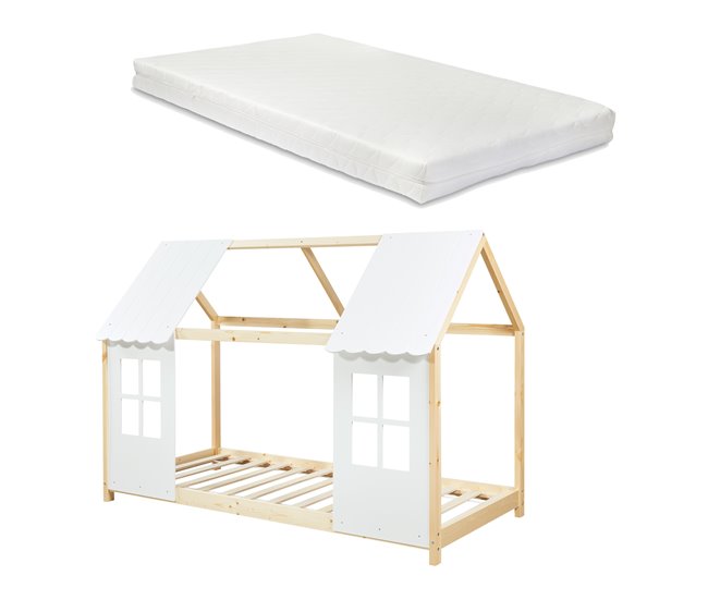 Conforama Cama para niños Tostedt con colchón 90x200 cm - Madera/Blanco [en.casa]