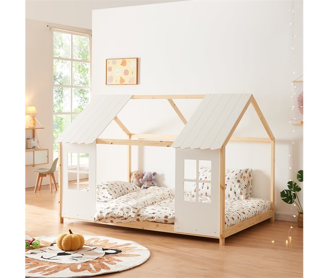 Conforama Cama Para Niños Tostedt En Forma De Casita 120x200 Cm - Efecto Madera/Blanco [en.casa]