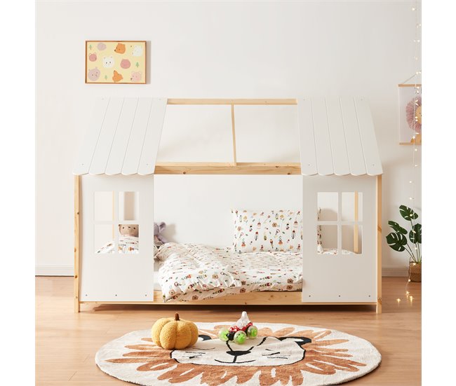 Conforama Cama Para Niños Tostedt En Forma De Casita 120x200 Cm - Efecto Madera/Blanco [en.casa]