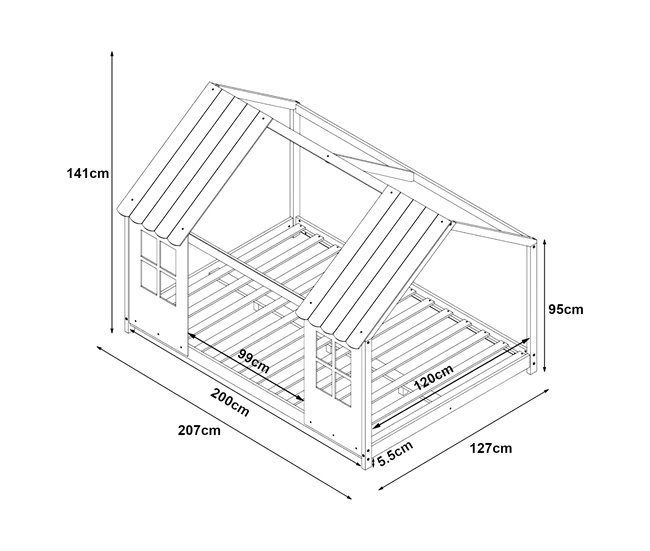 Conforama Cama Para Niños Tostedt En Forma De Casita 120x200 Cm - Efecto Madera/Blanco [en.casa]