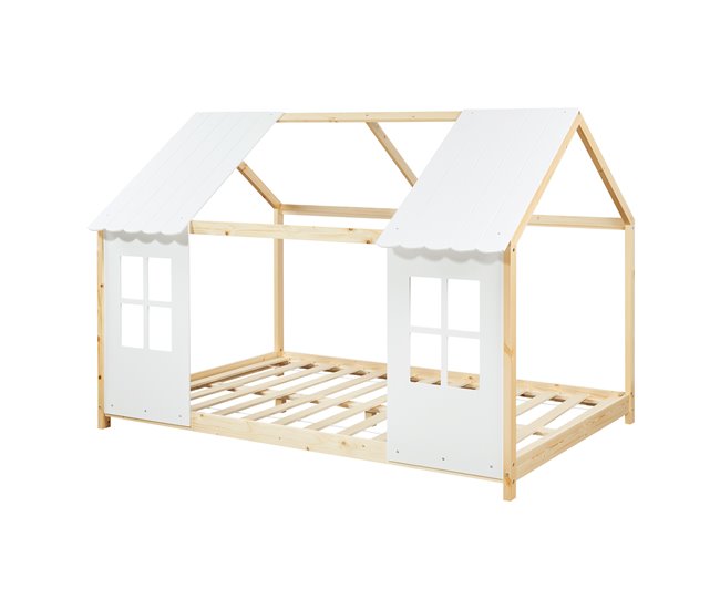 Conforama Cama para niños Tostedt en forma de casita 120x200 cm - Efecto Madera/Blanco [en.casa]