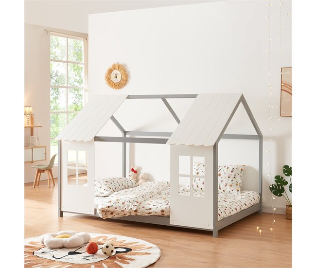 Conforama Cama Para Niños Tostedt En Forma De Casita 140x200 Cm - Gris/Blanco [en.casa]