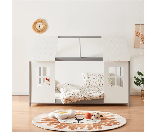 Conforama Cama Para Niños Tostedt En Forma De Casita 140x200 Cm - Gris/Blanco [en.casa]