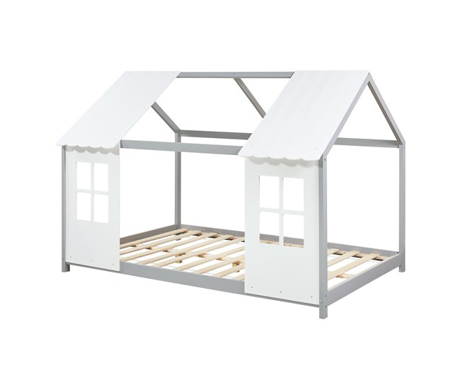 Conforama Cama para niños Tostedt en forma de casita 140x200 cm - Gris/Blanco [en.casa]