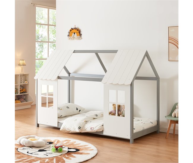 Conforama Cama Para Niños Tostedt En Forma De Casita 90x200 Cm - Gris/Blanco [en.casa]