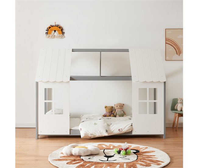 Conforama Cama Para Niños Tostedt En Forma De Casita 90x200 Cm - Gris/Blanco [en.casa]