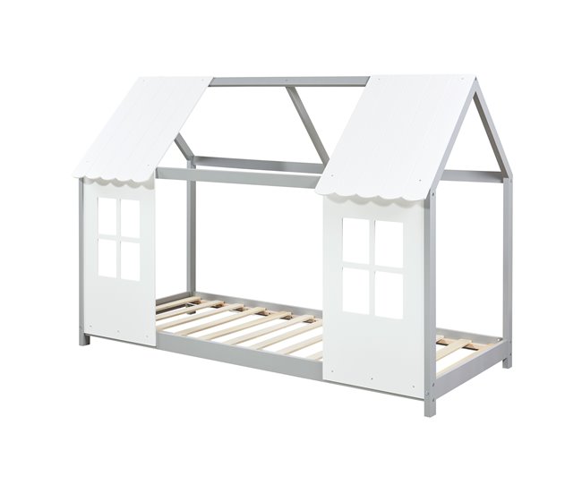 Conforama Cama para niños Tostedt en forma de casita 90x200 cm - Gris/Blanco [en.casa]