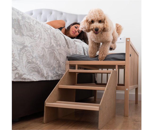Conforama Cama Para Perro Gato Mascota. Elevada De Madera Con Escalón Para Acceder. Con Colchón De Espuma Viscoelástico Ortoflex. 2 Alturas. Faunatic Ortoflex
