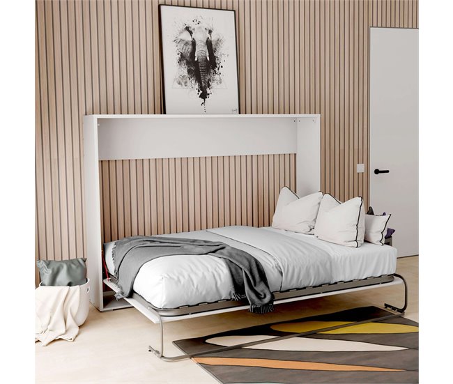 Conforama Cama Plegable Dormitorio Juvenil Cama De Invitados Abatible Horizontal Color Blanco Mate 135x190 Cm