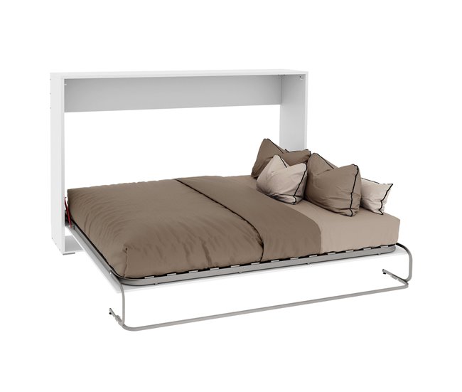 Conforama Cama Plegable Dormitorio Juvenil Cama de Invitados Abatible Horizontal Color Blanco Mate 135x190 cm