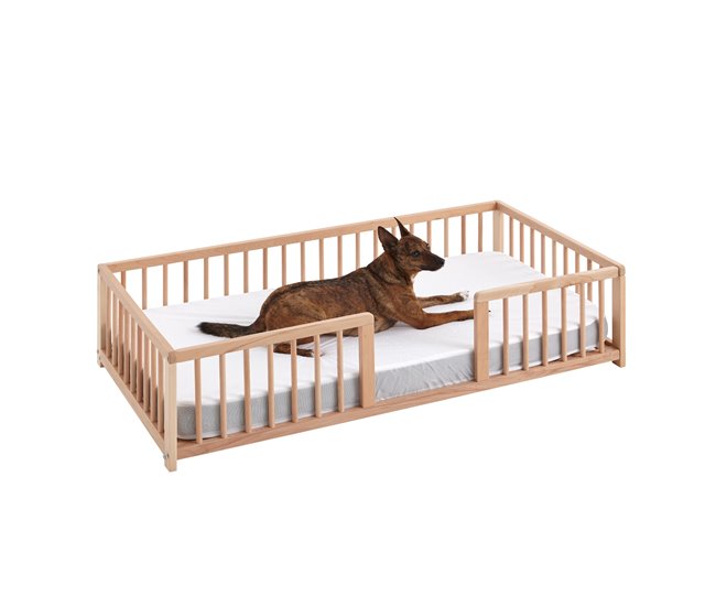 Conforama Cama sofá para mascotas grandes WonderWoof elevada hecha de madera de haya – Nature