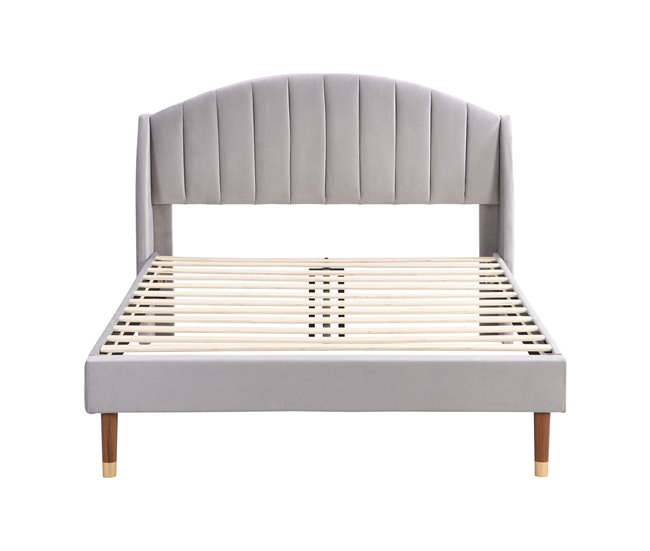 Conforama Cama tapizada 140x200cm en terciopelo con somier de láminas - Gris
