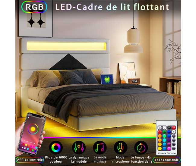 Conforama Cama Tapizada 160 X 200 Cm Cama Doble Con USB Y LED Estructura De Cama Casal Con Somier De Lamas De Madera Y Cabeceiro