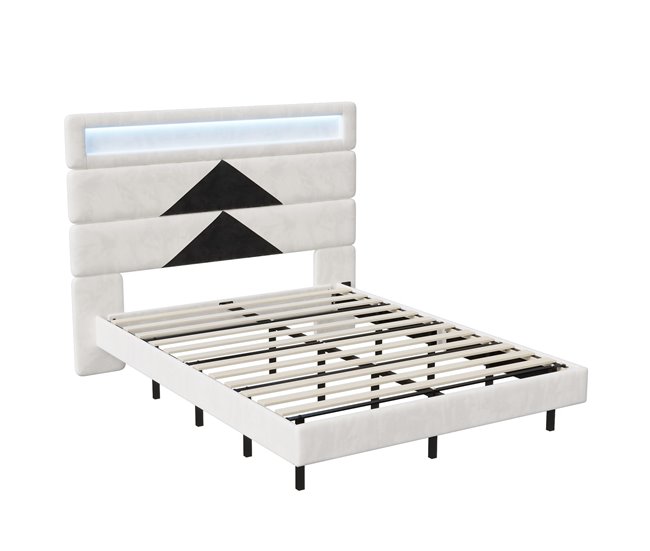 Conforama Cama tapizada 160 x 200 cm cama doble con USB y LED estructura de cama casal con somier de lamas de madera y cabeceiro