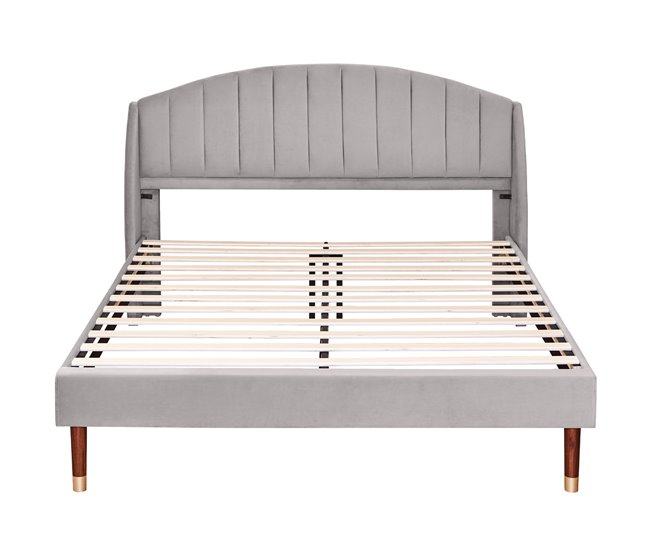 Conforama Cama tapizada 160x200cm en terciopelo con somier de láminas - Gris