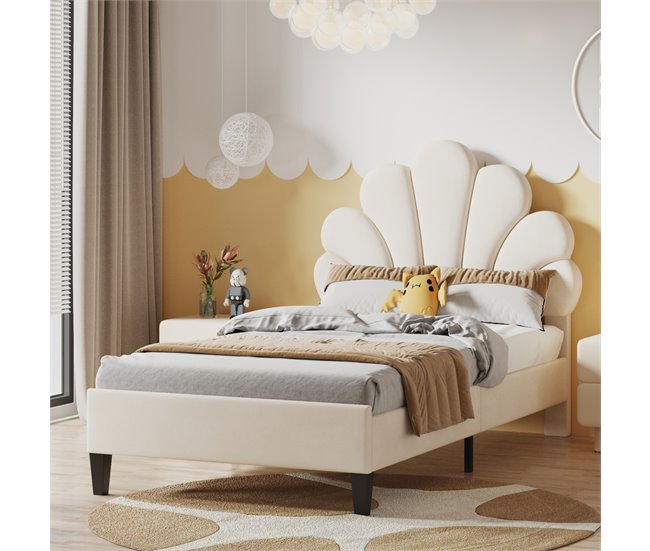 Conforama Cama Tapizada De 90 X 200 Cm Con Cabecero En Forma De Flor Y Somier De Láminas Cama Individual Para Mujeres Y Niños Pequeños