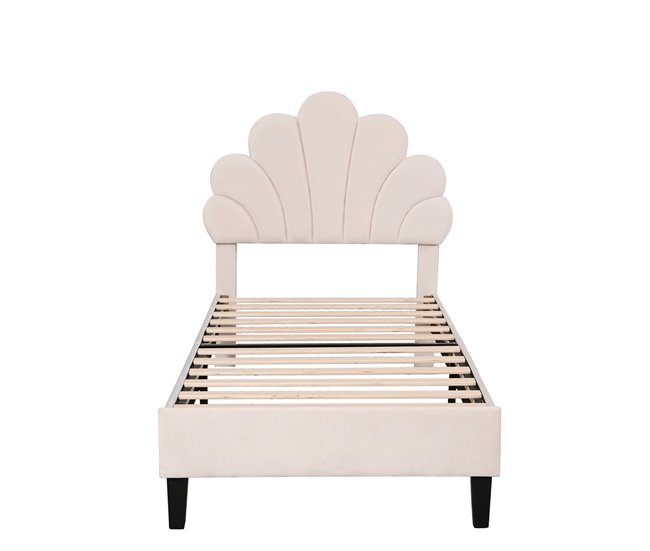 Conforama Cama tapizada de 90 x 200 cm con cabecero en forma de flor y somier de láminas cama individual para mujeres y niños pequeños