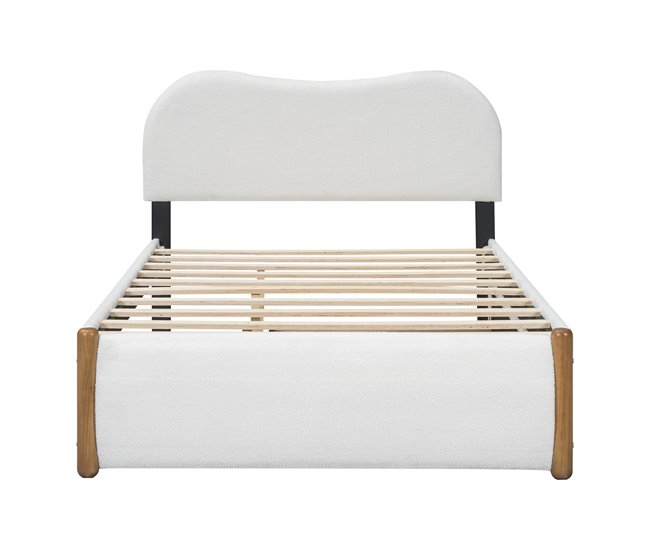Conforama Cama tapizada de felpa 140x200 cm - con canapé extraíble - con somier de láminas de MDF - Blanco