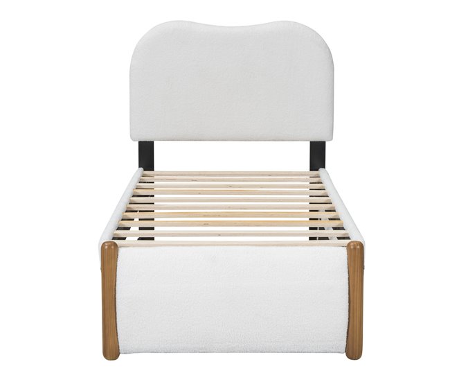 Conforama Cama tapizada de felpa 90x200 cm - con cama nido extraíble 90x190 cm - con somier de láminas de MDF - Blanco