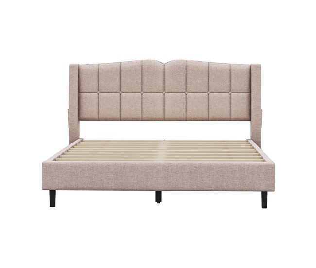 Conforama Cama tapizada de lino 140x200 cm - con bolsillo y somier - Beige