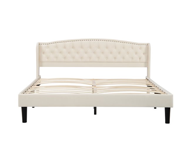Conforama Cama tapizada de terciopelo - 140x200cm - con somier - Beige