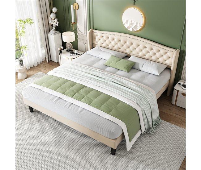 Conforama Cama Tapizada De Terciopelo - 160x200cm - Con Somier - Beige