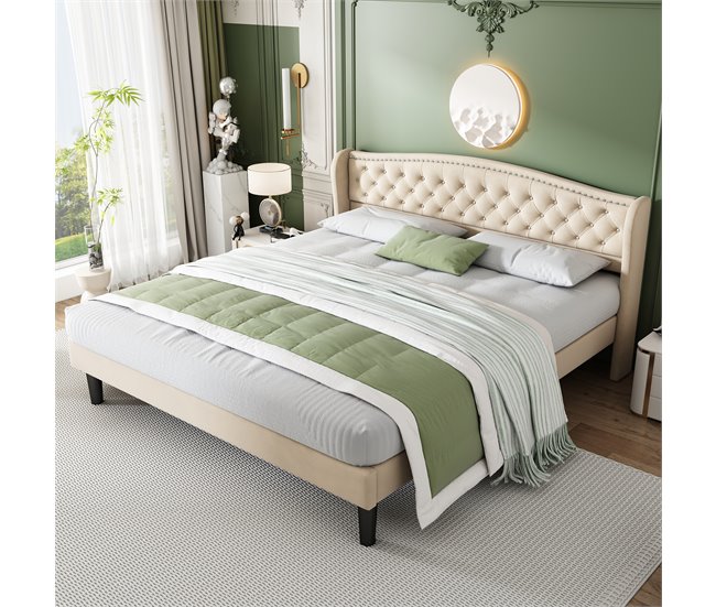 Conforama Cama Tapizada De Terciopelo - 160x200cm - Con Somier - Beige