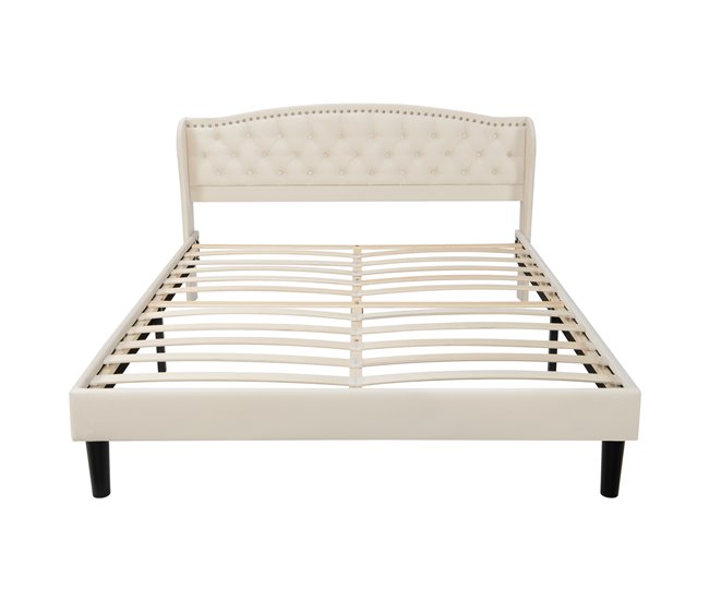 Conforama Cama tapizada de terciopelo - 160x200cm - con somier - Beige
