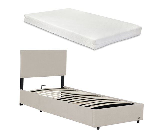 Conforama Cama tapizada Juva con colchón 90x200cm - Beige Corium