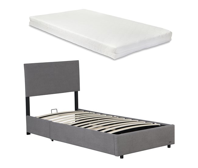Conforama Cama tapizada Juva con colchón 90x200cm - Gris Corium