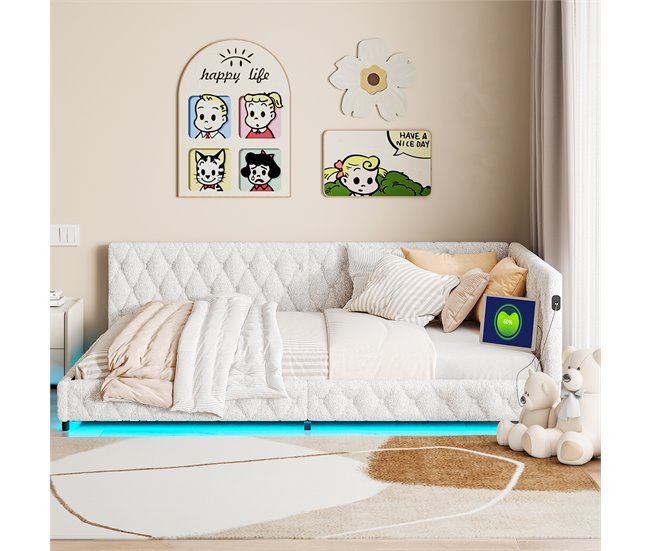 Conforama Cama Tapizada Multifuncional 140x200 Cm – Sofá Cama Con Iluminación LED Y Puerto USB Ideal Para Habitaciones De Invitados