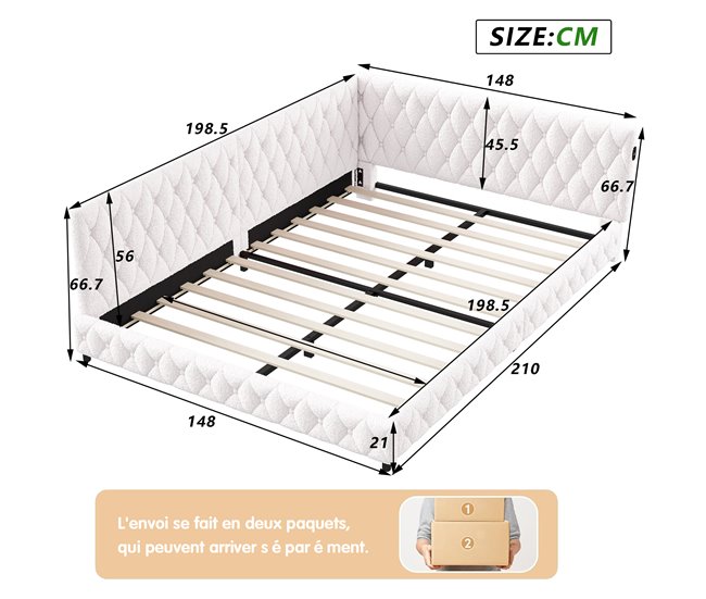 Conforama Cama Tapizada Multifuncional 140x200 Cm – Sofá Cama Con Iluminación LED Y Puerto USB Ideal Para Habitaciones De Invitados