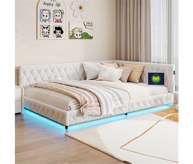 Conforama Cama Tapizada Multifuncional 140x200 Cm – Sofá Cama Con Iluminación LED Y Puerto USB Ideal Para Habitaciones De Invitados