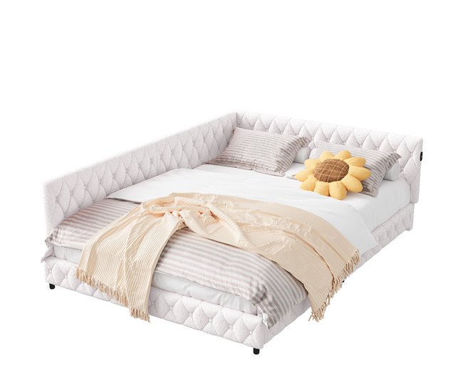 Conforama Cama Tapizada Multifuncional 140x200 cm – Sofá Cama con Iluminación LED y Puerto USB Ideal para Habitaciones de Invitados